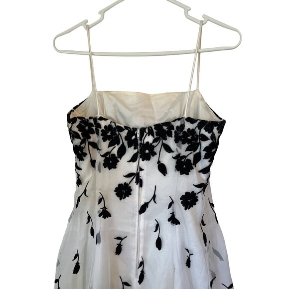 Masquerade Prom Wedding Dress 9/10 White Black Floral Spaghetti Strap Vintage - Picture 5 of 10
